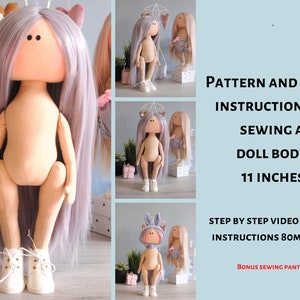Make doll handmade yourself sewing doll body 11 inch  pattern tutorial video. tilda doll tutorial