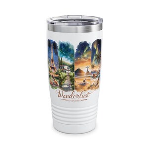 Wanderlust Tumbler, 20oz | Travel Mug for Adventures | Gift for Travelers, Mom, Sister, Birthday, Christmas