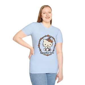 Spooky Cute Hello Kitty Witch T-Shirt | Halloween Pumpkin Wreath image 3