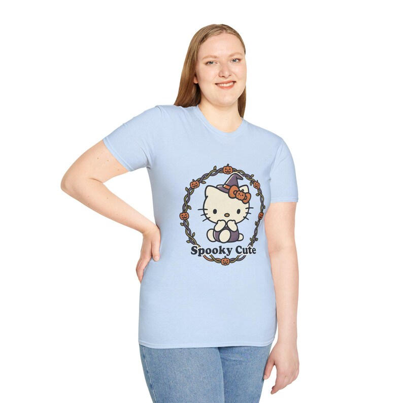 Spooky Cute Hello Kitty Witch T-Shirt | Halloween Pumpkin Wreath image 3