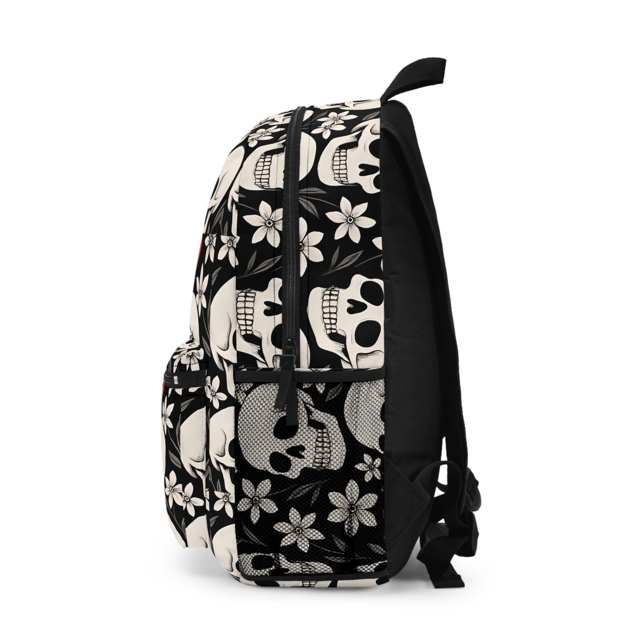 Edgy Skull Floral Backpack Trendy School Bag, Gothic Style  display picture 2