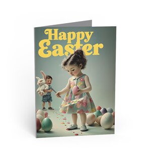 Tarjetas de felicitación de Pascua Diseño vintage de conejito y huevo, perfectas para celebraciones de primavera, tarjetas navideñas únicas, deseos de Pascua, juego de tarjetas de felicitación,