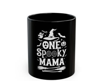 Spooky Mama Mug | Halloween Coffee Mug, Gift for Moms, Black Ceramic Mug, Autumn Decor, Witchy Coffee Cup