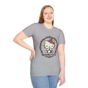 Spooky Cute Hello Kitty Witch T-Shirt | Halloween Pumpkin Wreath image 1