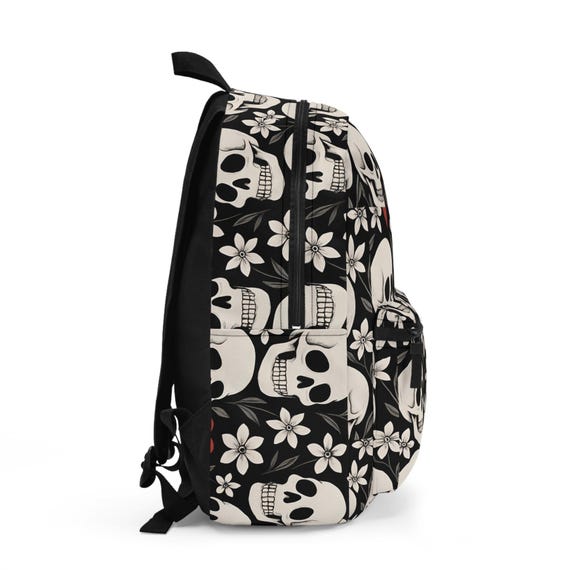 Edgy Skull Floral Backpack Trendy School Bag, Gothic Style  display picture 3