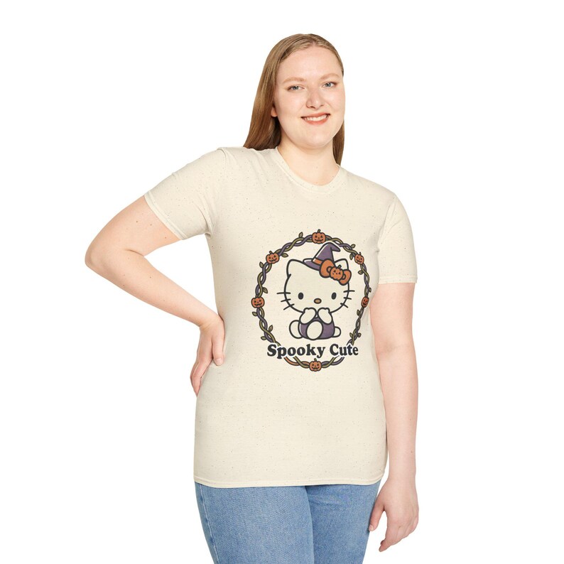 Spooky Cute Hello Kitty Witch T-Shirt | Halloween Pumpkin Wreath image 2