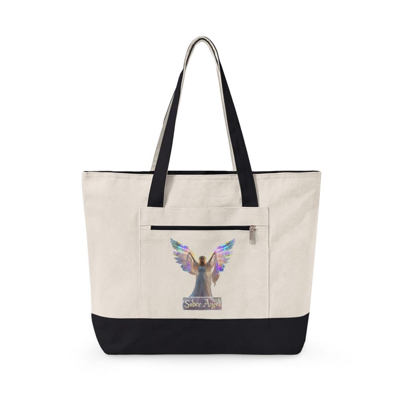 Bolsa de lona con cremallera con ilustración de alas de ángel / Ángel de plumas arcoíris imagen 3
