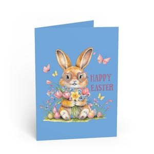 Cartões de Páscoa - Design de coelho, cartão fofo de primavera para crianças, desejos de aniversário, celebrações de feriados, cartão feito à mão