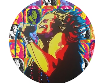 Janis Joplm Blues, chanteur de rock pop art rétro, autocollant rond en vinyle | Sticker musique coloré