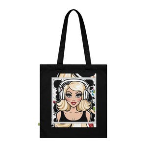 Eco-Friendly Organic Cotton Tote Bag | Reusable Shopping Bag, Gift Bag, Beach Bag, Sustainable Lifestyle, Pop Art Music