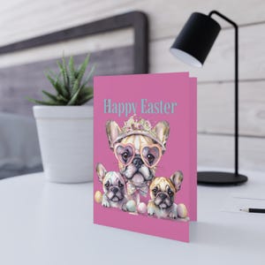 Frohe Ostern Grußkarten, niedliches Französische Bulldogge Design, Kinderfreundliche Frühlingsfeier Karten
