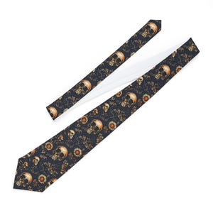 Skull Floral Necktie - Edgy Formal Wear, Unique Gift for Men, Gothic Wedding Accessory, Halloween Costume Tie, Vintage Style Necktie
