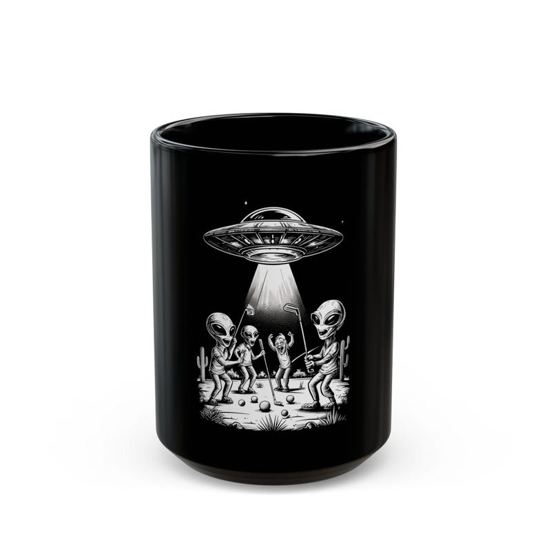 Aliens Golfing Abduction Black Mug - Fun Gift for UFO Lovers, Office ...
