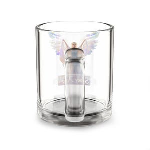 Taza de vidrio con ilustración de alas de ángel SOBER / Ángel con halo de 10 oz imagen 3