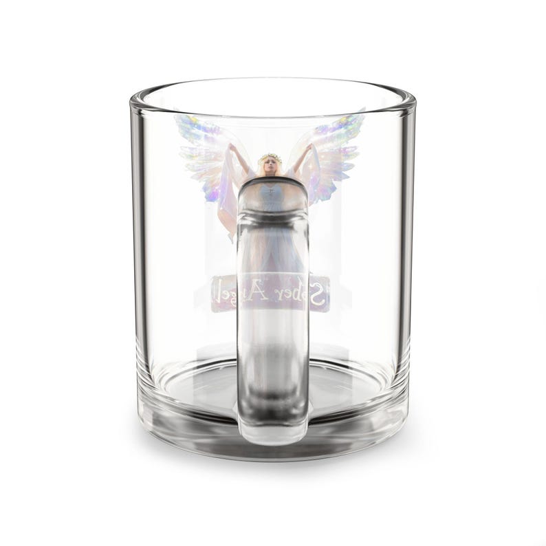 Taza de vidrio con ilustración de alas de ángel SOBER / Ángel con halo de 10 oz imagen 3