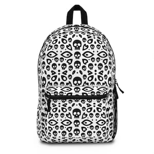 Edgy Skull Print Backpack - Trendy School Bag, Gothic Backpack, Halloween Accessory, Unique Student Bag, Grunge Style Rucksack