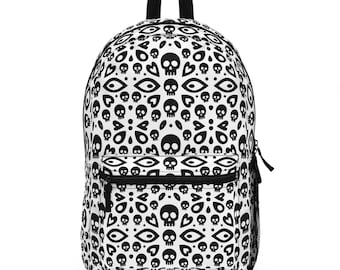 Edgy Skull Print Backpack - Trendy School Bag, Gothic  display picture 3