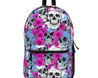 Sac à dos gothique floral tête de mort, cartable tendance, sac à dos de voyage avant-gardiste, cadeau unique pour Halloween, accessoire de mode alternatif