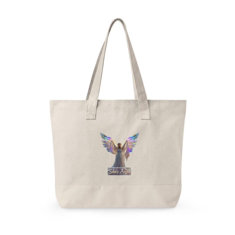 Bolsa de lona con cremallera con ilustración de alas de ángel / Ángel de plumas arcoíris imagen 2