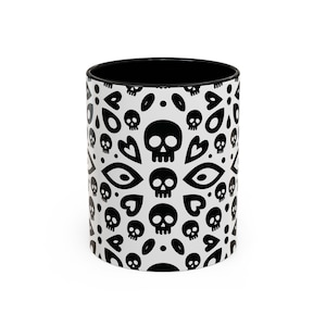 Gothic Skull Accent Coffee Mug, Unique Gift for Dark Aesthetics, Halloween Decor, Coffee Lovers, Skulls & Hearts Mug