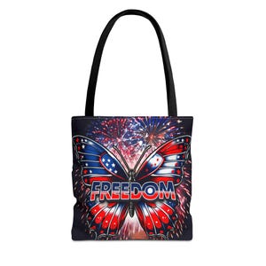 Patriotic Freedom Butterfly Tote Bag, USA Flag Design, Perfect for July 4th Celebrations, Eco-Friendly Shopping, Gift Idea