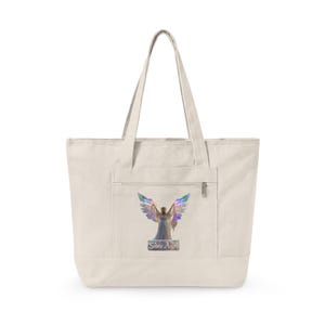 Bolsa de lona con cremallera con ilustración de alas de ángel / Ángel de plumas arcoíris imagen 1