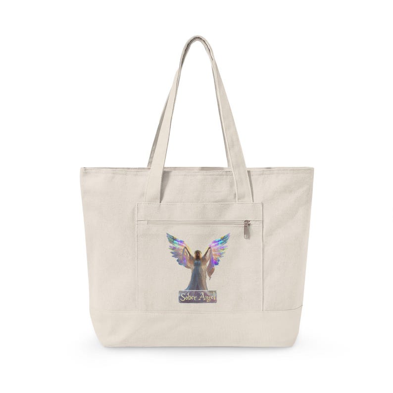 Bolsa de lona con cremallera con ilustración de alas de ángel / Ángel de plumas arcoíris imagen 1