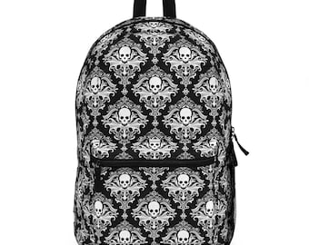 Sac à dos gothique tête de mort, sac alternatif emo punk, sac à dos cool squelette gothique, cartable grunge foncé tête de mort, sac à dos de voyage gothique avant-gardiste