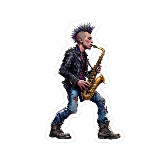 Punk Rock Saxophonist Kiss-cut Stickers | Music Lover Gift, Laptop