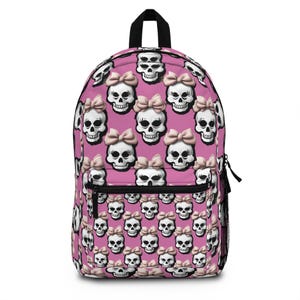 Edgy Skull Backpack with Bows, Gothic School Bag, Punk Backpack, Unique Gift for Teens, Daypack for Halloween, Skulls and Bows Design