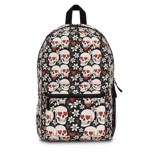 Skull Love Backpack - Edgy School Bag, Gothic Gift, Halloween Essential, Trendy Laptop Carrier, Stylish Everyday Backpack