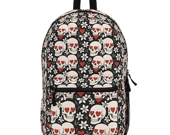 Sac à dos Skull Love - Cartable avant-gardiste, cadeau gothique, indispensable pour Halloween, porte-ordinateur portable tendance, sac à dos élégant pour tous les jours