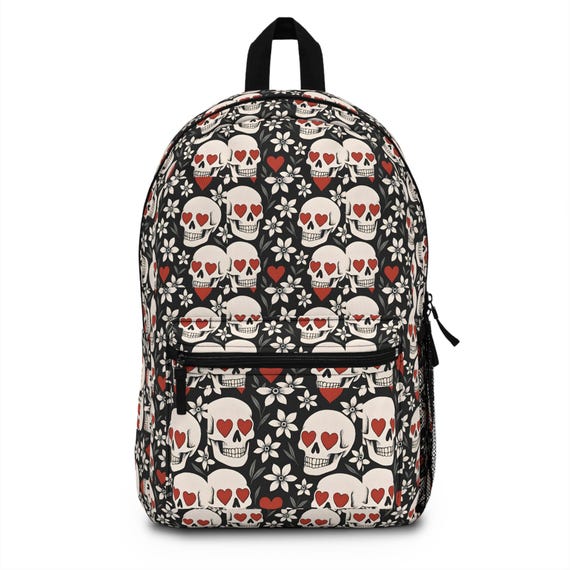 Skull Love Backpack - Edgy School Bag, Gothic Gift 