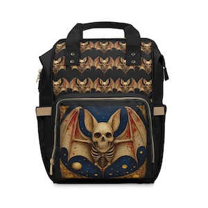 Gothic Skull Bat Diaper Backpack | Stylish Baby Changing Bag, Parent Essentials, Halloween Baby Gear, Unique Unisex Diaper Bag