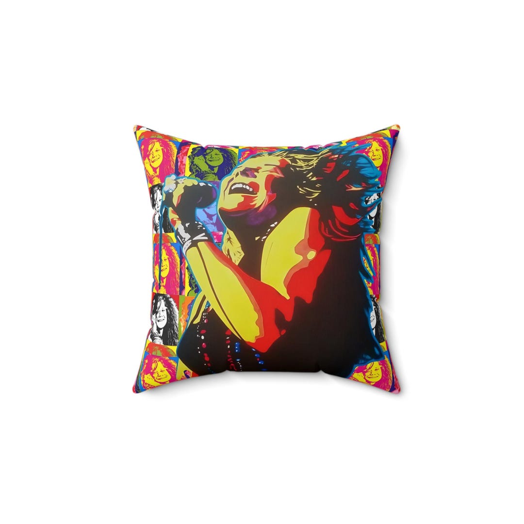 Psychedelic Rock Singer JANIS JOPLIN Pillow | Square Polyester Throw ...