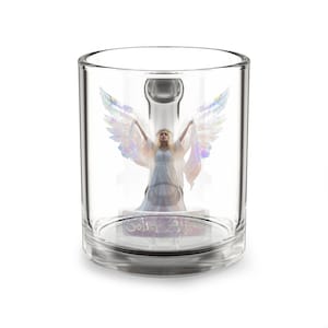 Taza de vidrio con ilustración de alas de ángel SOBER / Ángel con halo de 10 oz imagen 1