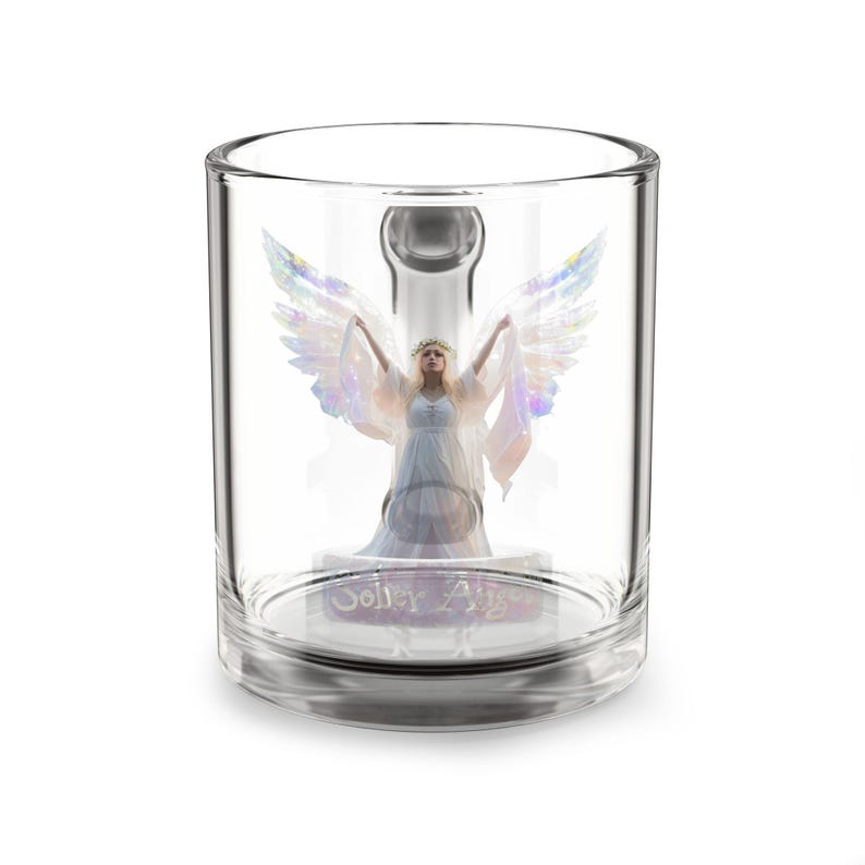 Taza de vidrio con ilustración de alas de ángel SOBER / Ángel con halo de 10 oz imagen 1