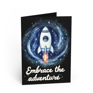 Cartões de saudação de aventura de foguete - Tema espacial divertido, perfeito para aniversários, incentivo, novos começos, crianças e aventureiros