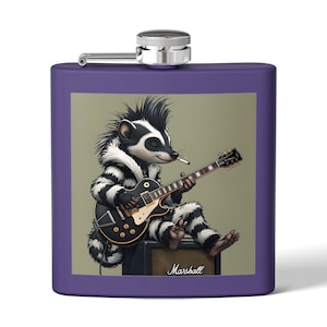 Rockin&#39; Punker Skunk Flask, Cute Animal Flask, Funny Gift for Musicians, Party Flask, Unique Groomsmen Gifts, Retro Style Flask