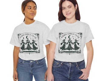 Weird Girls Club Unisex Heavy Cotton Tee, Funny Graphic T-Shirt, Unique Gift for Friends, Witchy Vibes, Quirky Style