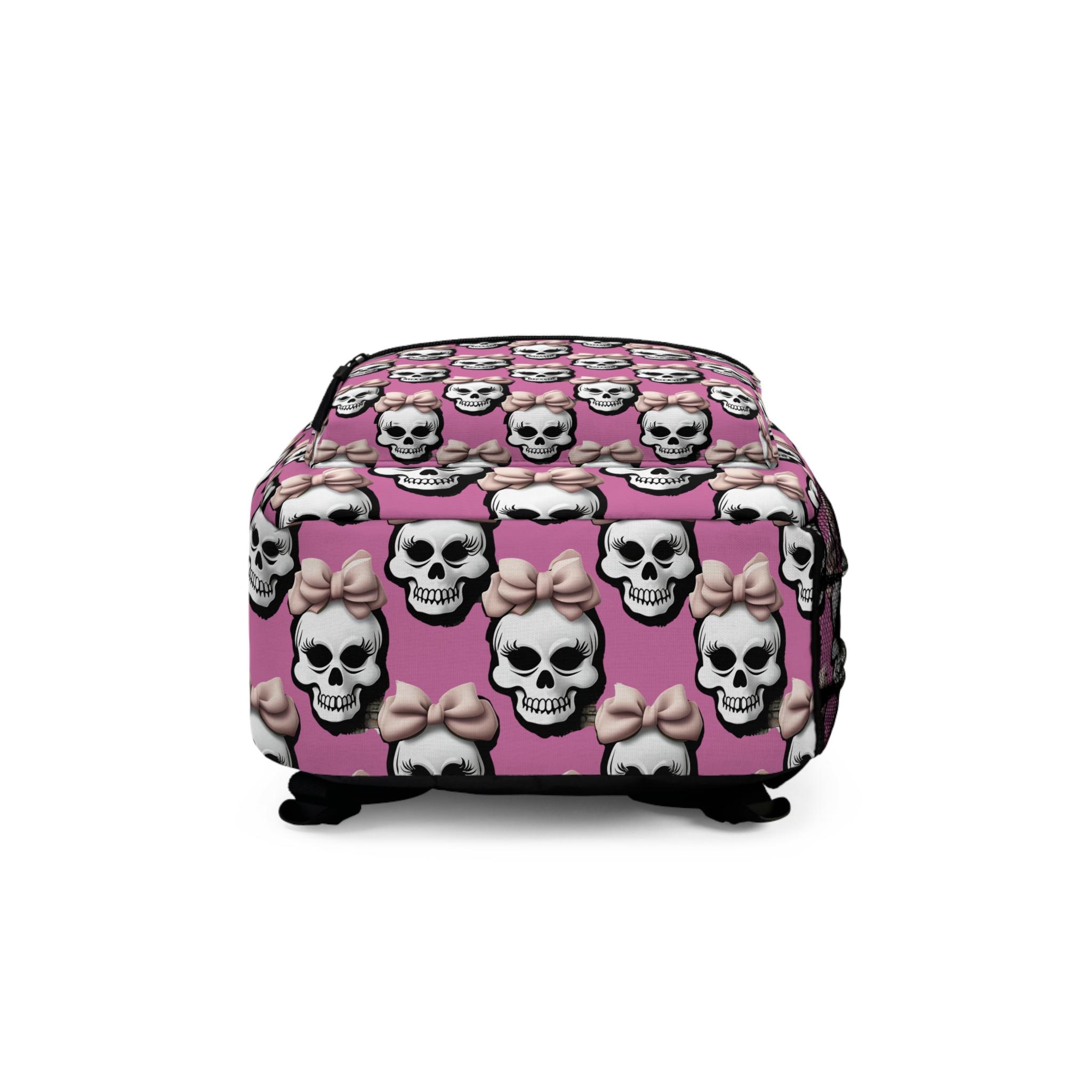 3D Skull Gothic Punk PVC Backpack Daypack Laptop Shoulder Bag Rave Edgy Skull Backpack With Bows, Gothic School Bag, Punk  main image 3