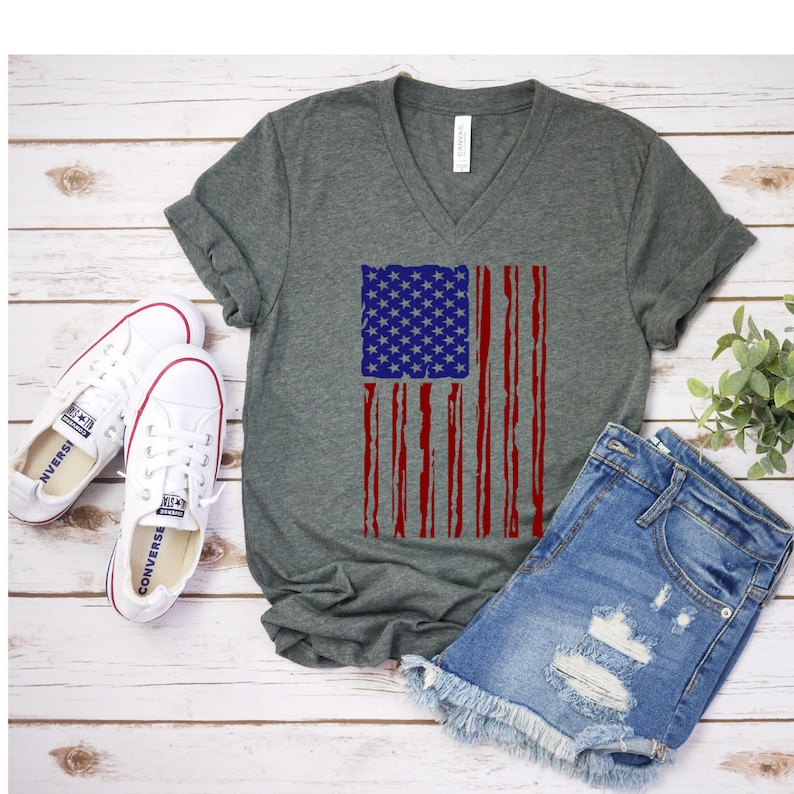 Women American Flag T-Shirt 4th of July Stars Stripes Patriotic Casual Tops Graphic Tees