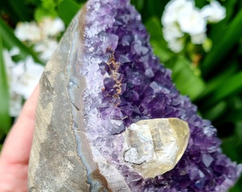 Amethyst Cluster / Calcite Crystal / Calcite tooth / Included Amethyst / Natural Crystal / Healing Crystal / Statement Piece / 1017 grams