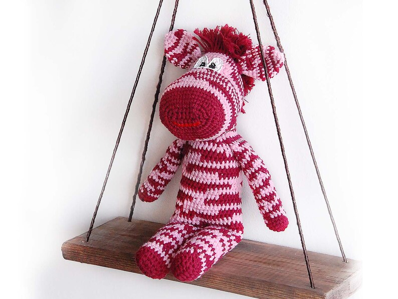 Pink Zebra Stuffed Animal Plush Baby Toy Crochet Red Zebra Zoo Etsy