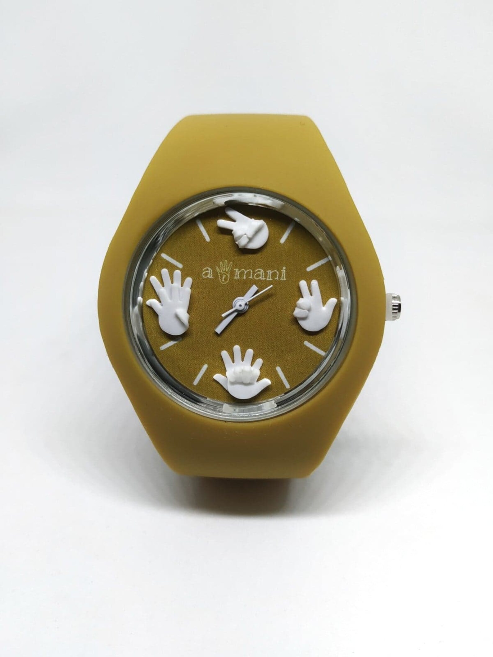 Sign Language Watch Mustard and White Handmade Silicone Wristwatch With