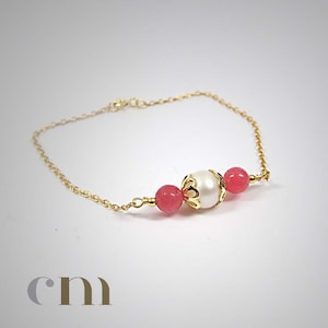 Pearl Agate Bar Bracelet,Sterling Silver Bracelet,Gemstone Bracelet,Birthstone Bracelet,Gold Bracelet,White Pink Bracelet,Gemstone Jewelry