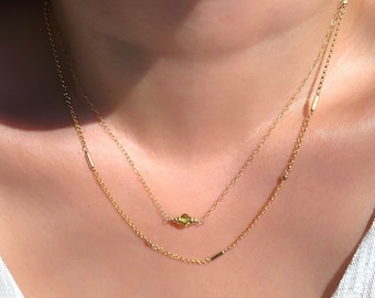 Double strand peridot dainty necklace(14K gold filled)