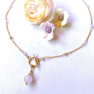 Rose quartz konane toggle necklace (14K gold filled / Rose quartz)