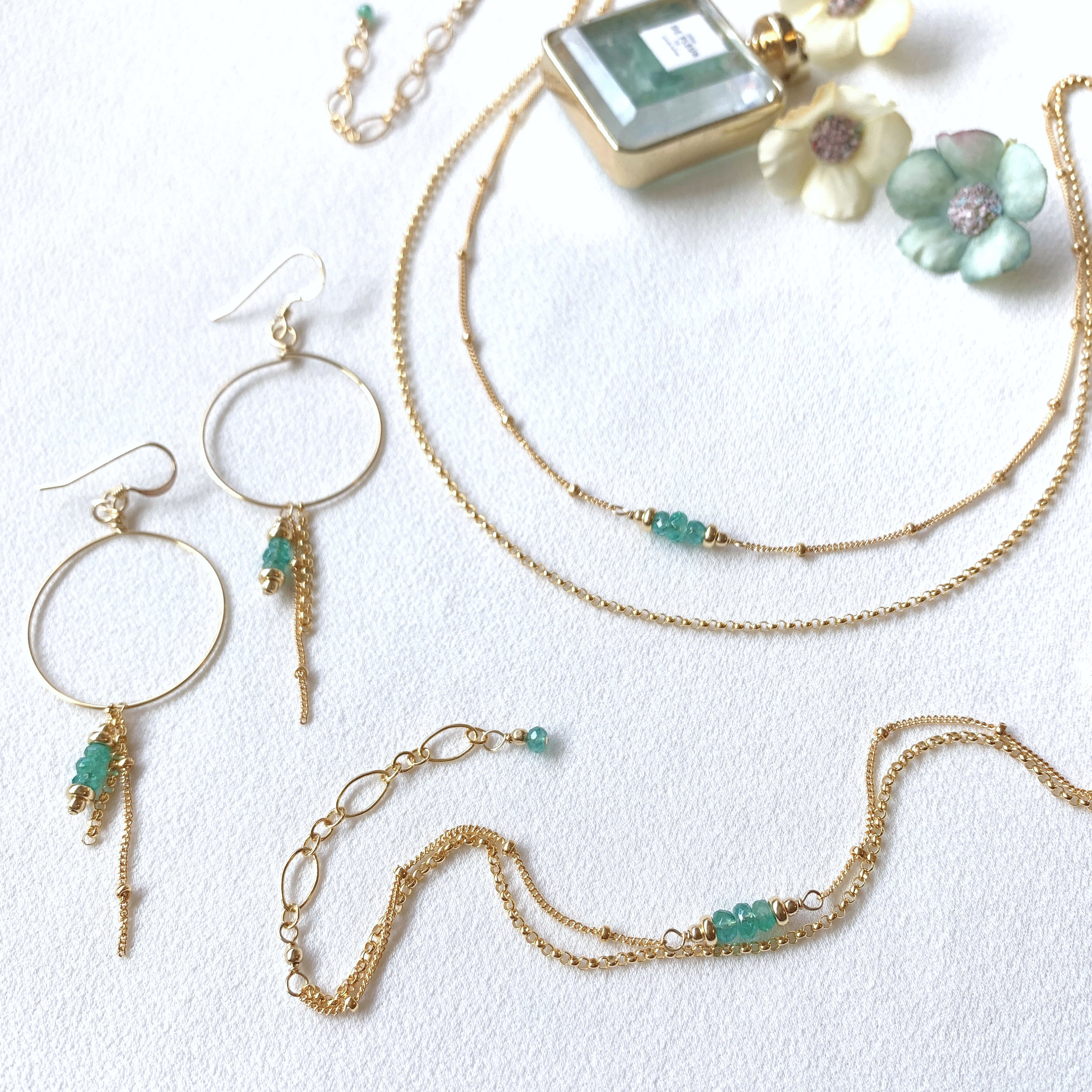La hanau emerald double strand necklace 14K gold filled / | Etsy
