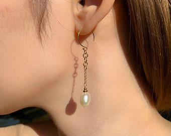 Malibu white potato pearl dangle earrings (14K gold filled / Freshwater pearl)